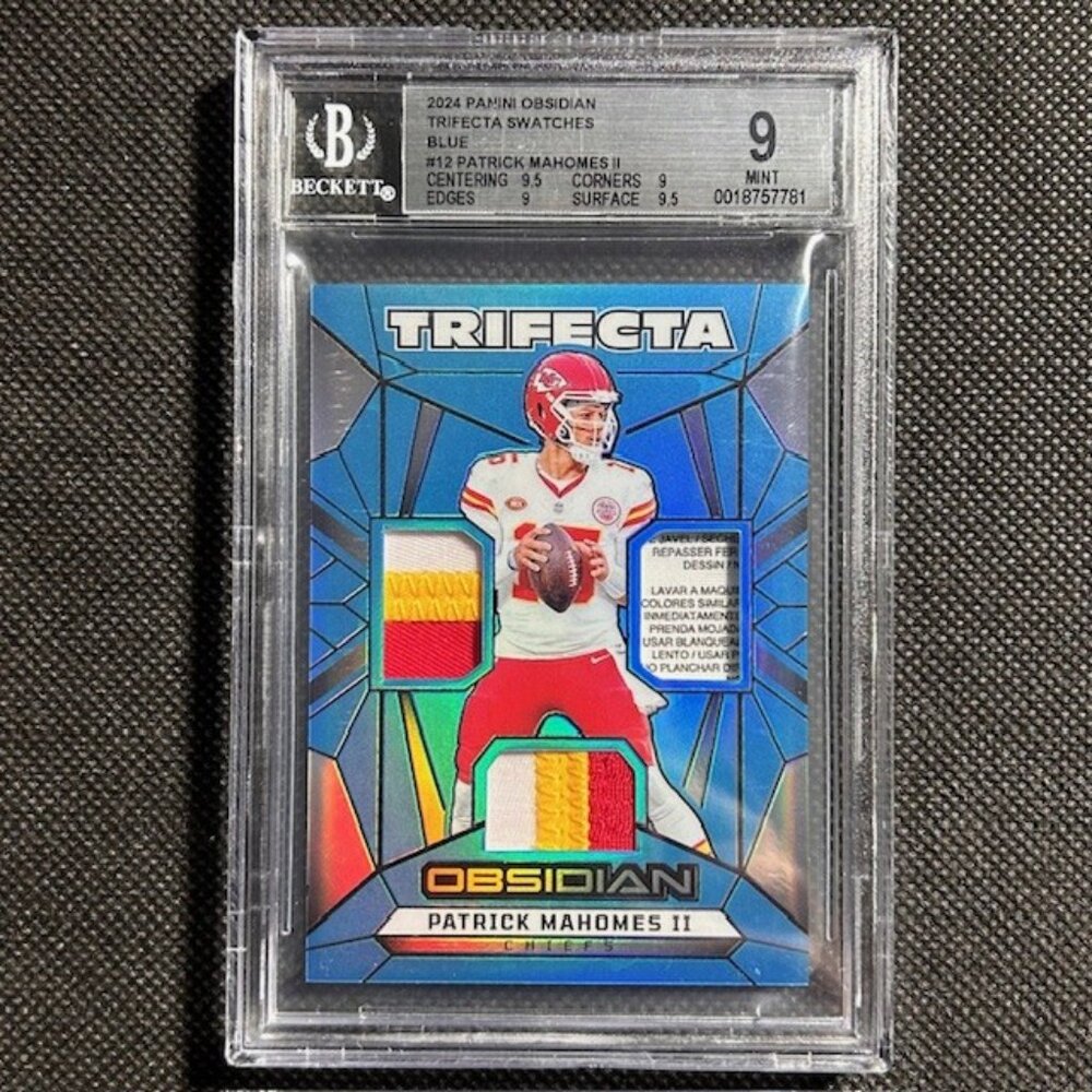 2024 Panini Obsidian Patrick Mahomes Trifecta Laundry Tag Patch /25 BGS 9 MINT